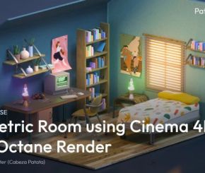 C4D三维卡通卧室建模教程 Patata School – How to Make an Isometric Room in Cinema 4D and Octane