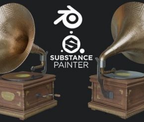 Blender+SP留声机建模贴图制作教程 Udemy – Creating a Gramophone in Blender and Substance Painter