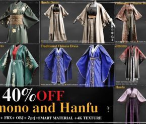 汉服和服3D模型贴图预设 7 Kimono and Hanfu dress /Marvelous Designer / 4k Textures/Smart material