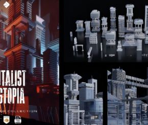 灰白野兽派建筑3D模型 Brutalist Dystopia – 3D Kitbash Pack (Blender/FBX/OBJ格式)