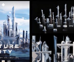 未来城市建筑3D模型 Future City – 3D Kitbash Pack (Blender/FBX/OBJ格式)