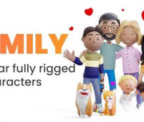 Blender卡通人物绑定角色3D模型 Family – Cartoon Modular Fully Rigged 3D Family